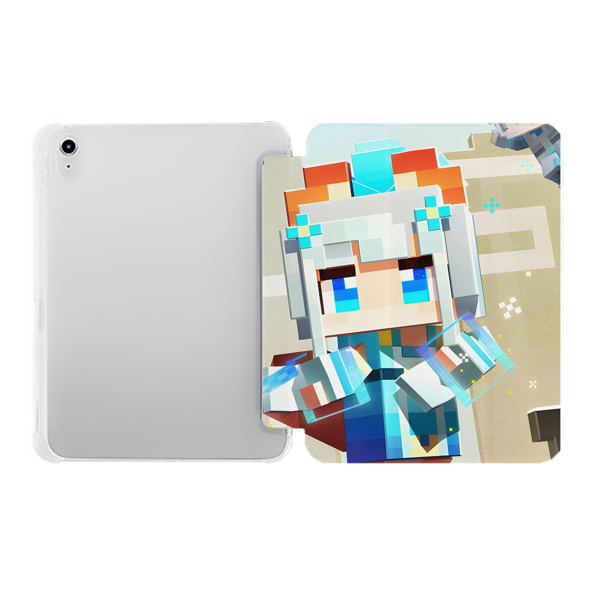 （画像用） マインクラフト ブロックの世界 Minecraft MC Block world IPad ケース ペン収納付き 三つ折りスタンド PUレザー×シリコン 対応機種9.5/10.5/10.9インチ